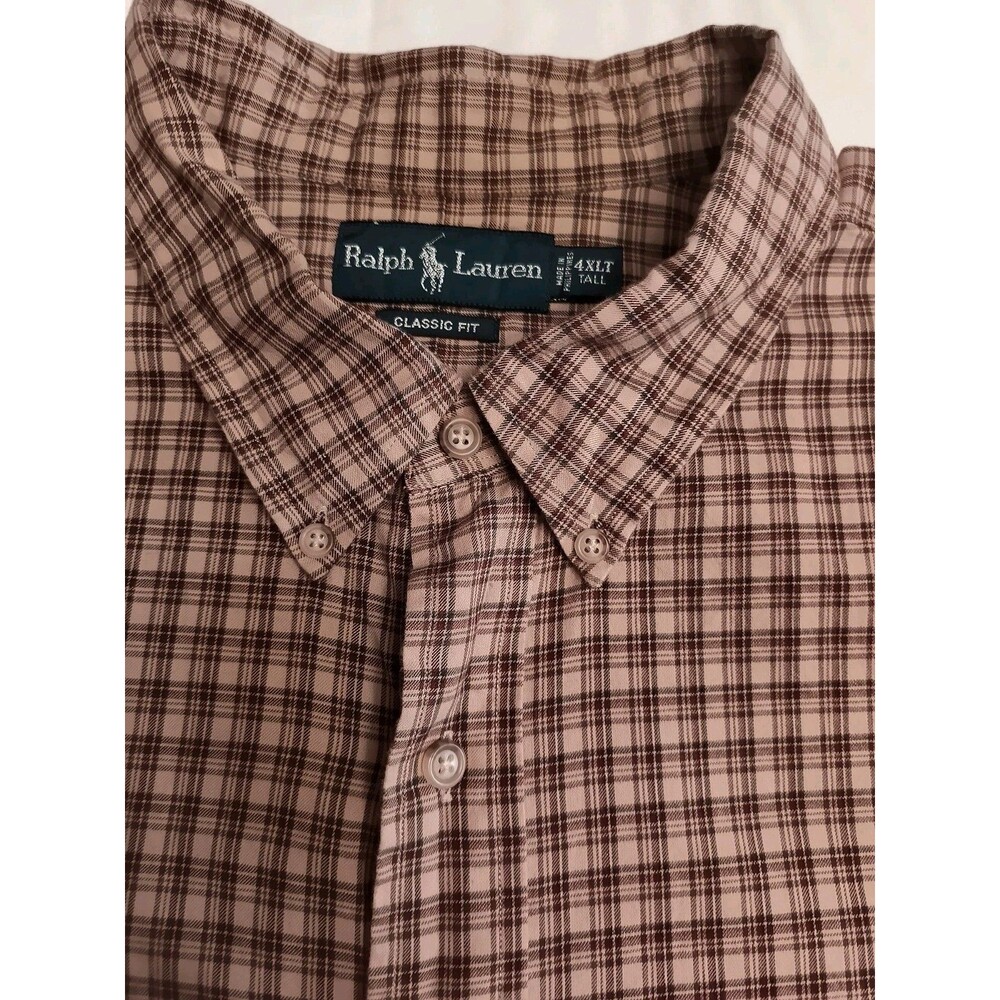 Ralph Lauren Plaid Button Down Shirt Men’s 4XLT Brown long sleeve Classic Fit - Picture 5 of 11